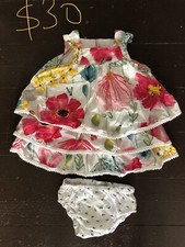 Catimini Baby Toddler Girl Summer Dress Floral And Ants Diaper Cover 12 Months