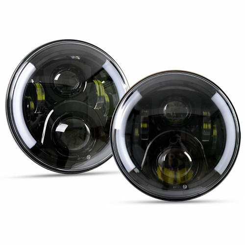 Pair 7'' Inch Round LED Headlights Kit Halo Angle Eyes For Jeep Wrangler JK - Picture 3 of 12