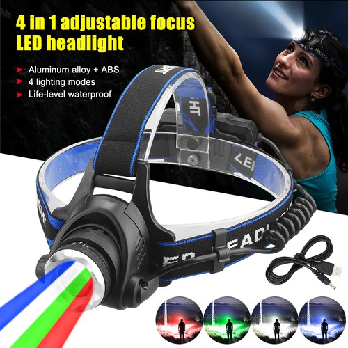 Multicolor LED RGBW Zoom Headlamp Head Light Predator Hunting Lamp Torch Warning - Picture 2 of 16