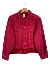 J Jill Corduroy Jacket Womens Size Uk 16 Red Cotton Us Medium Velour Trim
