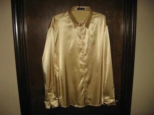 Camicia elegante Zeroyaa uomo taglia XXL oro massiccio lucido effetto seta bottoni davanti nuova senza etichette - Foto 4 di 4
