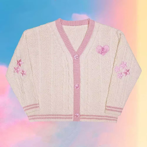Liebhaber Strickjacke mit Sternenstickerei rosa Herz kuschelig weich Strick TS Cardigan Tay Sw - Bild 2 von 18