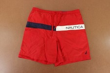 Nautica Men's Small Red Logo Stripe Mesh Lined Drawstring Pocketed Swim Shorts
