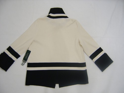 Maglione donna Ralph Lauren piccolo cardigan aperto bottoni colore blocco panna nero - Foto 8 di 10