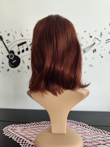 Bob Gerade Mittel Braun Echthaar Perücke mit Pony 30 Cm Wear And Go - Bild 5 von 8