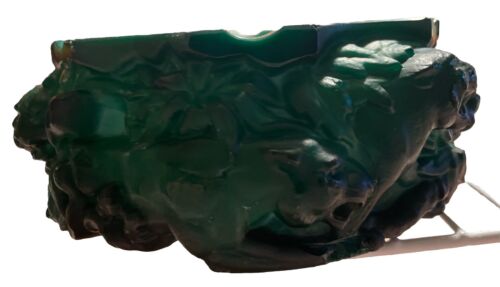 Antique Czech Art Glass Malachite Lion Ashtray By Hoffman Schlevogt - Picture 2 of 10