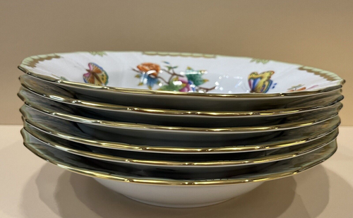 Herend Queen Victoria w/ Green Border Large Rimmed Soup Bowl(s) Brand New - Picture 9 of 11