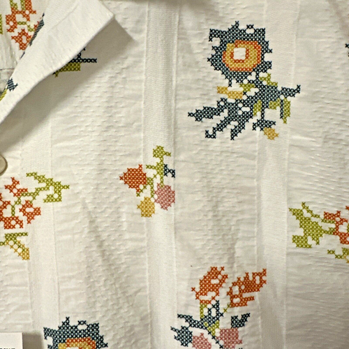 Zara Men Size XL Cross-Stitch Textured Button Up Shirt Short Sleeve White Floral - Picture 4 of 7