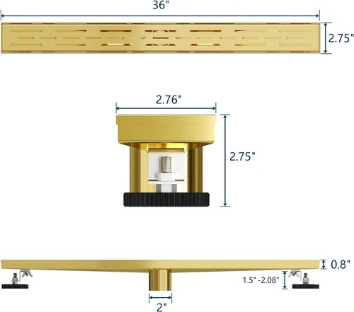 Neodrain 36-in Brushed Brass Rectangular Linear Shower Drain - Brickwork Pattern - Bild 4 von 6