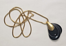 TRIFARI Vintage Rope Gold Tone Necklace and Onyx Pendant 30"