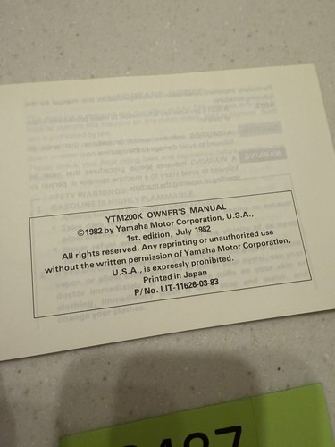 1983 Original Owners Manual Yamaha Tri-Moto YTM200K - Picture 2 of 3