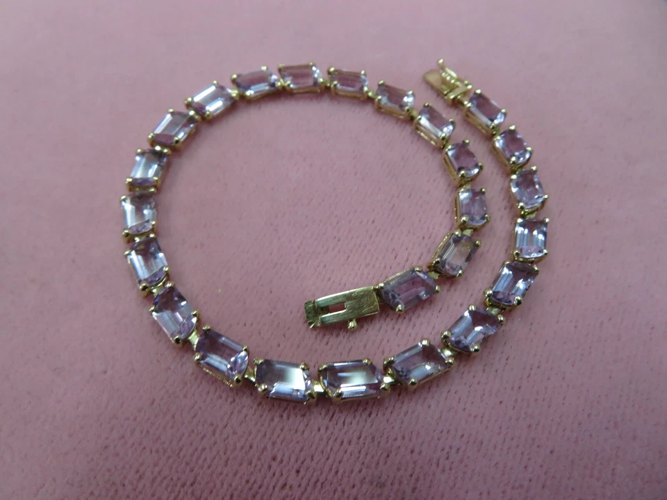 Brazalete De Colección Oro Amarillo Sólido 14k Piedras Preciosas Amatista 8.5"- 8.29 G Foto 2 de 4