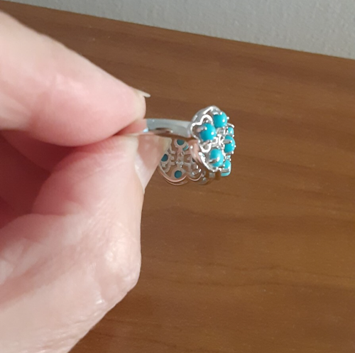 Blue Sleeping Beauty Turquoise Rhodium Over Sterling Silver Ring. - Picture 5 of 9