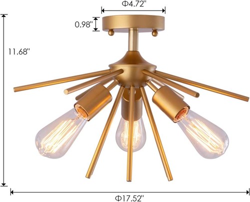 Contemporary Sputnik Flush Mount Ceiling Light Fixture with Antique Brass Brush - Bild 9 von 14