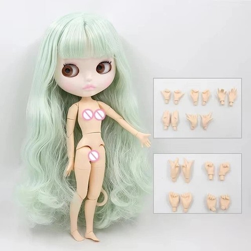 Muñeca de fábrica desnuda Blythe de 12 pulgadas piel blanca labios rosados cabello ondulado verde cuerpo articulado - Imagen 3 de 25