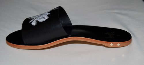 Neu im Karton Beek flache schwarze Damen-Sandalen Spottdrossel Palmen-Pantoletten Größe 9 - Bild 6 von 10