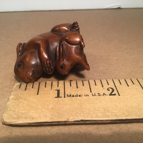 Japanese Boxwood Netsuke #1 - Rabbit and Baby - Signed - Picture 8 of 8