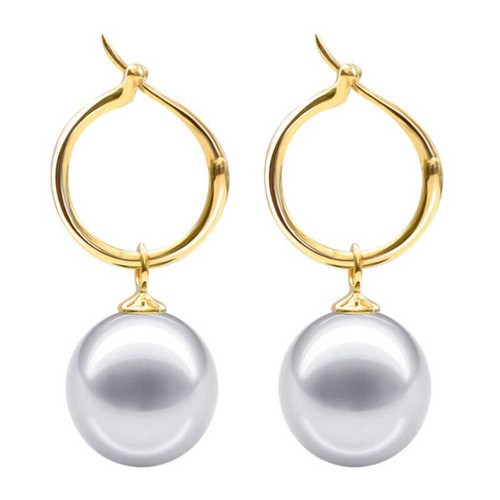 Huge 16MM White Shell Pearl Earrings 18K Ear stud Halloween Mother's Day - Picture 3 of 6