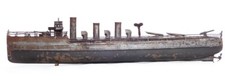 Circa 1915 Bavaria Mechanical Key Wind Litho Antique Tin Toy Torpedo Boat Ship