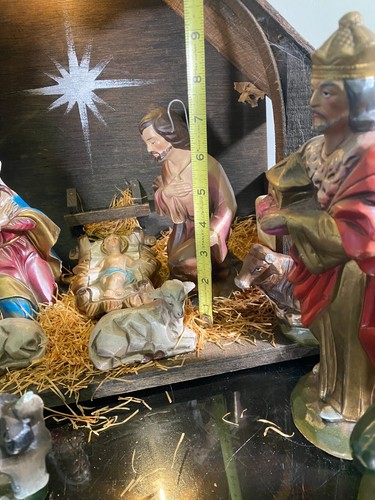 Presepe presepe vintage Giappone 12 pezzi dipinto a mano cartapesta illuminato set musicale - Foto 16 di 22