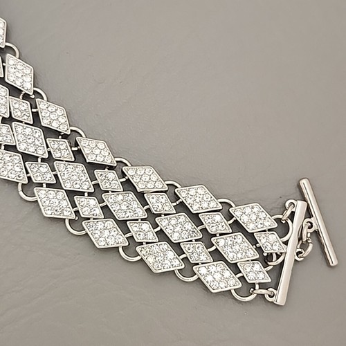 Serena Linked Bracelet Wide Clear Rhinestone Silver Tone Chain 7- 8" - Picture 18 of 19