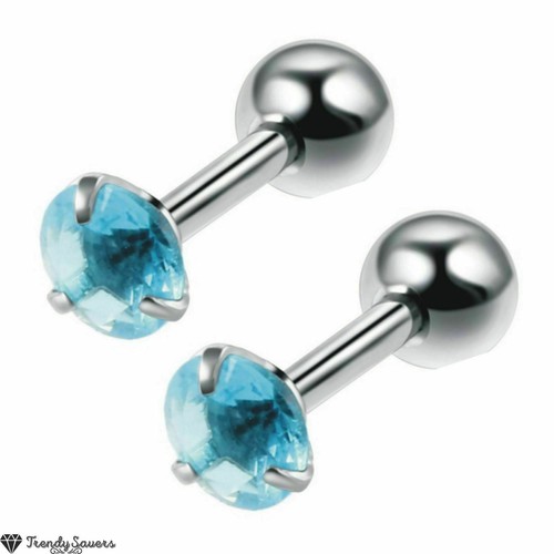 Surgical Steel Cartilage Ball Back Screw Cubic Zirconia Barbell Stud Earrings - Picture 50 of 56