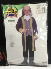Children’s Ben Franklin Costume Jacket With Vest + Jabot Size Children M (8-10)