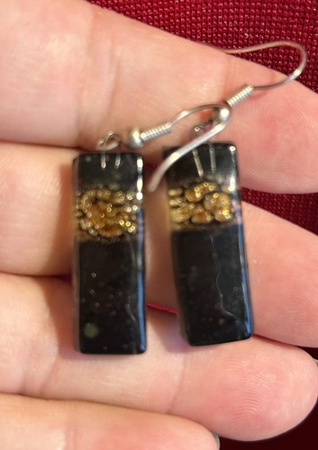 Artisan Made Hook Dangle Glass Shimmer earrings J137 - Imagen 2 de 2
