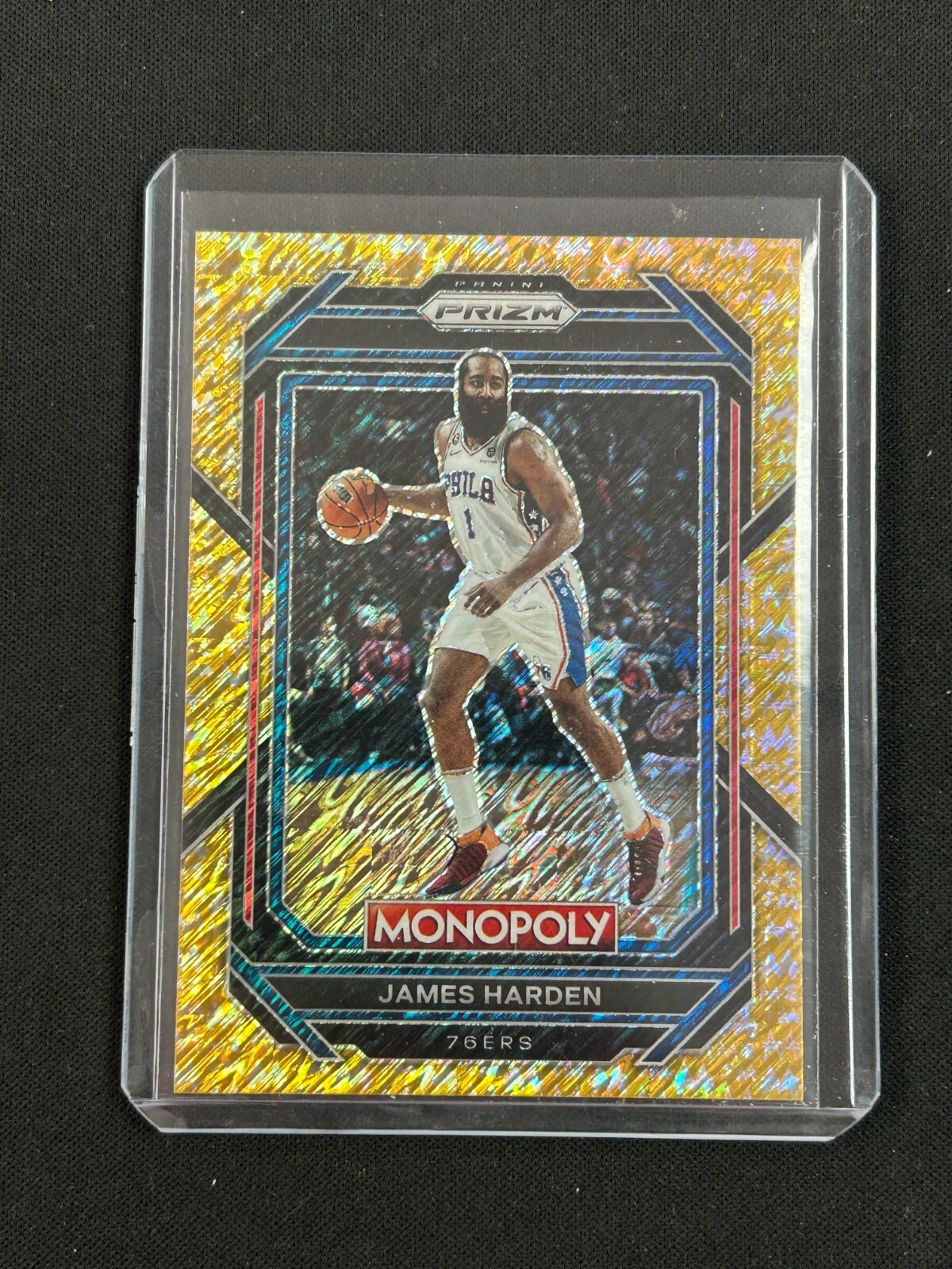 2022-23 Panini Prizm Monopoly - Gold Money Shimmer Prizm #68 James Harden /500