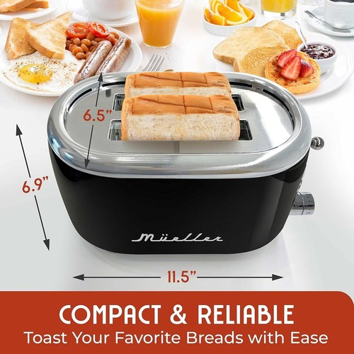 MUELLER Retro Toaster 2 Slice with 7 Browning Levels and 3 Functions - Black - Imagen 3 de 3