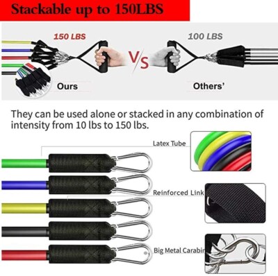 Set 11 Fasce Elastiche Per Allenamento, Resistenza 10-100LBS, Per Fitness, Crossfit, Yoga