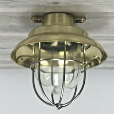 Brass Ceiling Light W Stainless Cage Cover Ebay