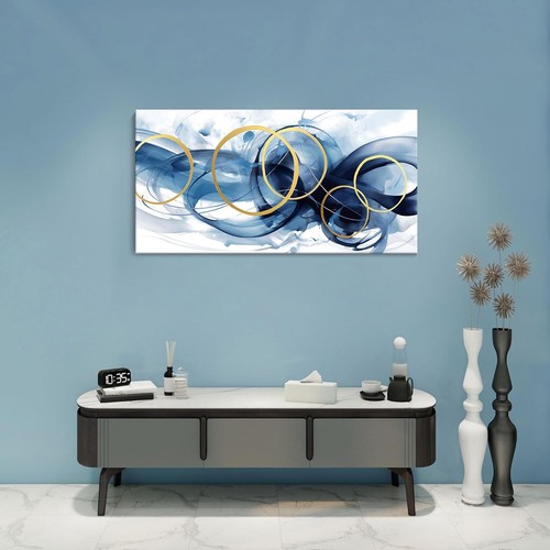 Living Room - Large Abstract Gold Blue Gradient Paintings Wall Canvas Artwork - Picture 2 of 4