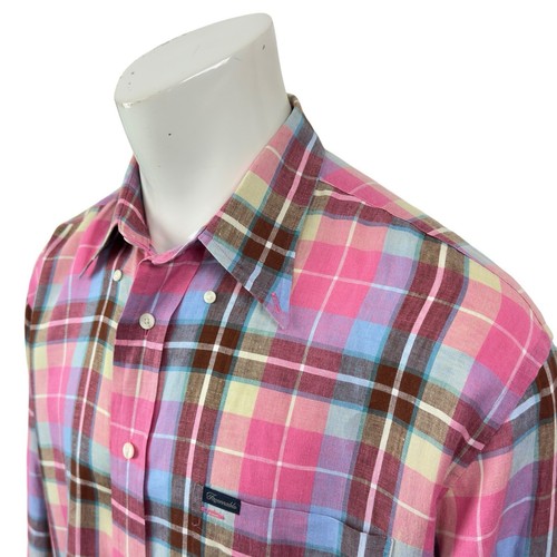Faconnable 100% Linen Multi-Color Plaid Casual Dress Shirt Men's Large, Runs Big - Picture 7 of 11