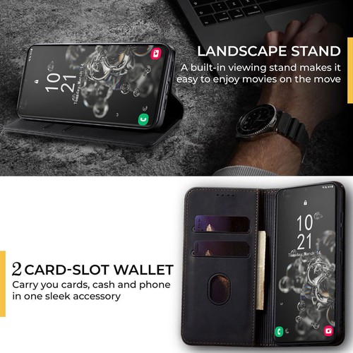 Funda tipo billetera de cuero ultra a prueba de golpes negra para Samsung Galaxy S20/S20+/S20 - Imagen 8 de 31