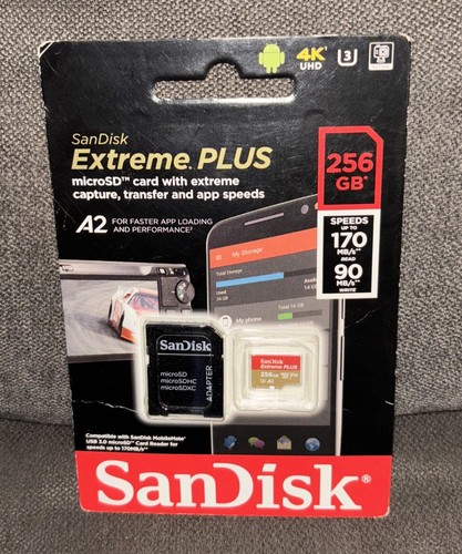 SanDisk📷Extreme Plus 256GB microSDXC Card With Adapter {SDSQXBZ-256G-ANCMA} - Picture 11 of 12