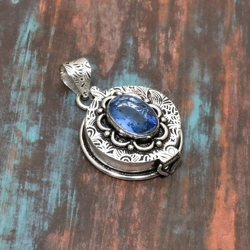 Swiss Blue Topaz Gemstone Handmade Pendant Jewelry 2.08" - Picture 2 of 5