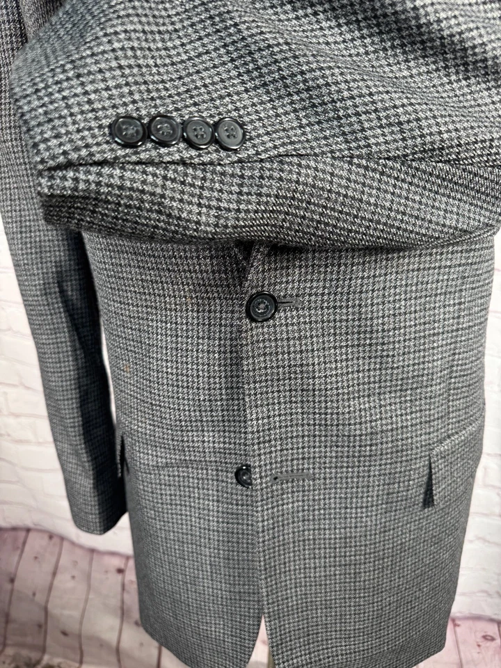 Chaqueta Blazer Abrigo Deportivo KASPER Para Hombres Gris HOUNDSTOOTH CHECK Mezcla Lana 42R Foto 4 de 4