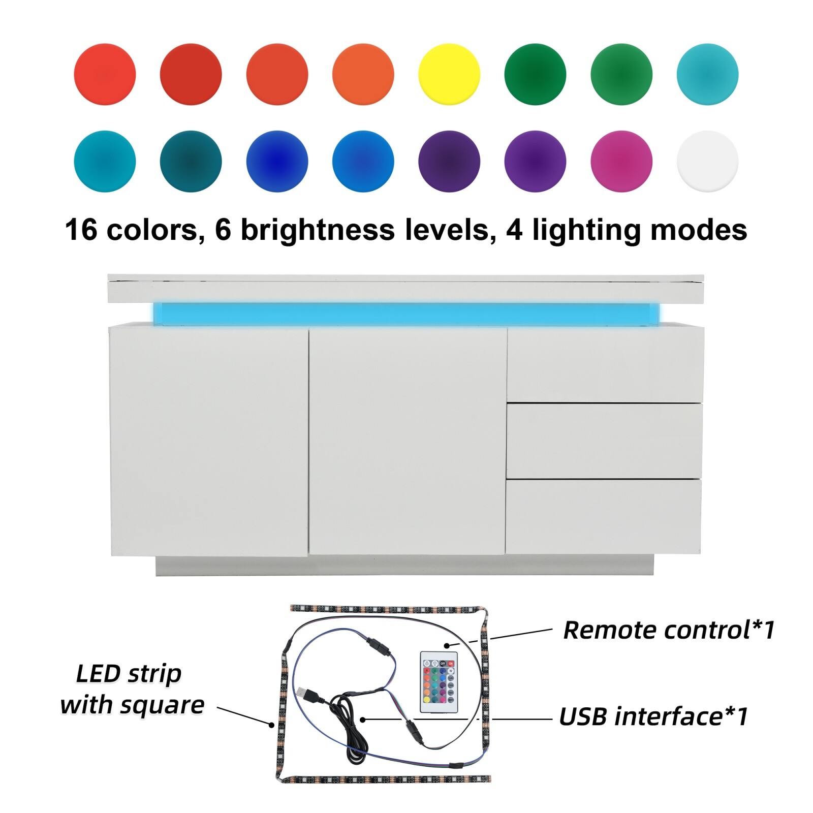 Sideboard Kommode Mit LED-Licht Highboard TV-Board Schrank Fernsehschrank Weiß