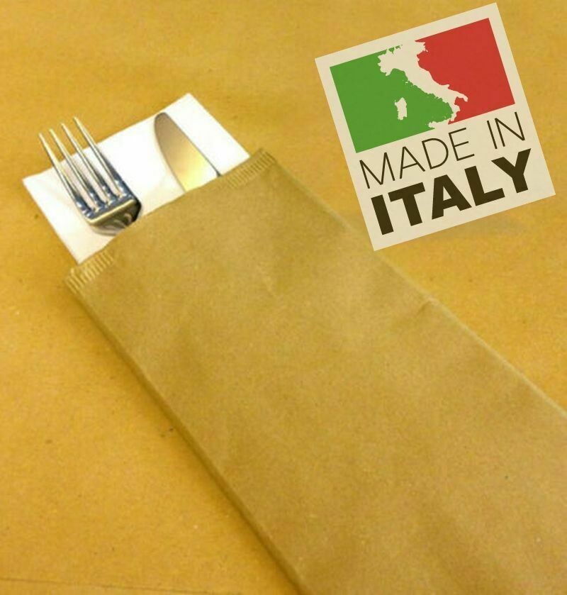 Buste Portaposate Carta Kraft Avana 10x25cm - 1000 Pezzi, Con Tovagliolo Doppio Velo 38x38cm, Monouso - Foto 2