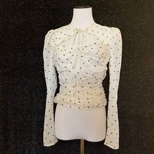 Nasty Gal White & Black Star Cut Out Tie Blouse Womens Size 6
