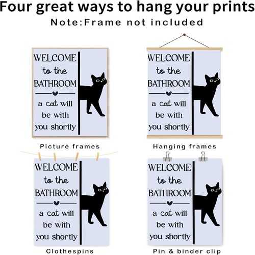 Funny Black and White Wall Poster - Welcome to The Bathroom A Cat Will Be with Y - Picture 3 of 3