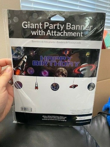 Space Blast Happy Birthday Giant Banner with Attachments Party Decoration New! - Picture 1 of 2