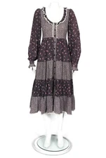 Vtg GUNNE SAX 1970s Purple Calico Floral Print Tiered Dress sz 11 AS IS /301