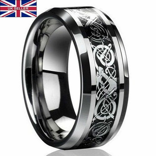 Men's Ring Silver Celtic Dragon Titanium Stainless Steel Wedding Rings Men Rings - Picture 2 of 2