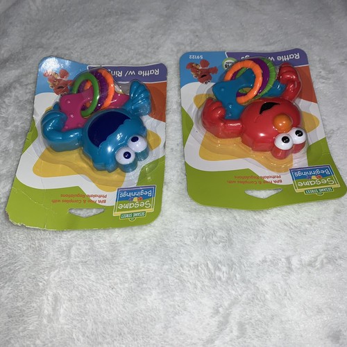 Sesame Street Elmo & Cookie Monster Baby Rattles W/ Rings, 0 To 18 Months New - Picture 5 of 7