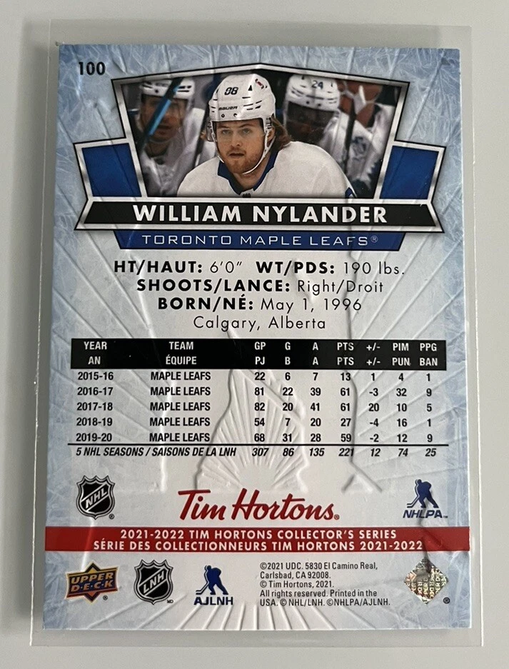 2021-22 Upper Deck Tim Hortons Collector's Series William Nylander #100 Leafs - Image 2 of 2