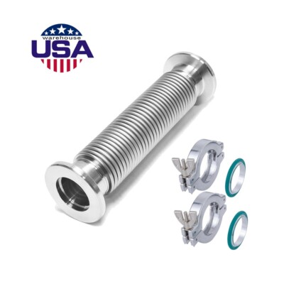 US Bellows Hose Metal KF-25 Vacuum Tube 600mm/23.62 inch & 2 Set Clamp & O-ring