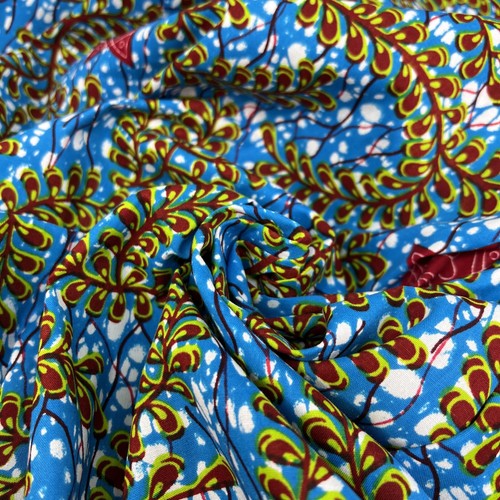 Hitarget Fabric African Wax Block Print Blue Green Red 100% Cotton 3 Yards x 45” - Picture 2 of 5