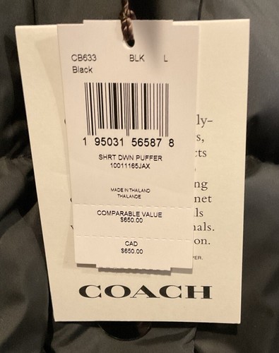 COACH Short Down Puffer Logo Jacket Black Women’s Sz L NWT - Picture 9 of 12